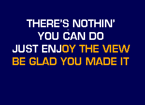 THERE'S NOTHIN'
YOU CAN DO
JUST ENJOY THE VIEW
BE GLAD YOU MADE IT