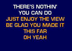 THERE'S NOTHIN'
YOU CAN DO
JUST ENJOY THE VIEW
BE GLAD YOU MADE IT
THIS FAR
OH YEAH