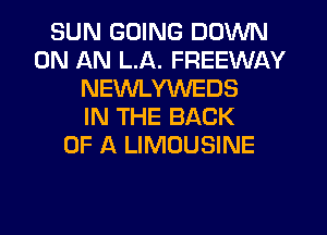 SUN GOING DOWN
ON AN LA. FREEWAY
NEWLYWEDS
IN THE BACK
OF A LIMOUSINE