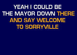 YEAH I COULD BE
THE MAYOR DOWN THERE
AND SAY WELCOME
TO SORRYVILLE