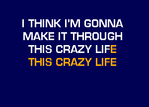 I THINK I'M GONNA
MAKE IT THROUGH
THIS CRAZY LIFE
THIS CRAZY LIFE