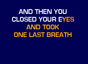 AND THEN YOU
CLOSED YOUR EYES
AND TOOK
ONE LAST BREATH