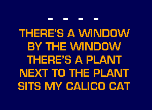 THERES A VVINDDW
BY THE WINDOW
THERE'S A PLANT

NEXT TO THE PLANT

SITS MY CALICO CAT