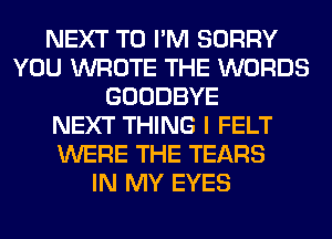NEXT T0 I'M SORRY
YOU WROTE THE WORDS
GOODBYE
NEXT THING I FELT
WERE THE TEARS
IN MY EYES