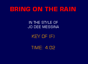 IN THE STYLE OF
JD DEE MESSINA

KEY OF (P)

TlMEt 402