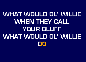 WHAT WOULD OL' WILLIE
WHEN THEY CALL
YOUR BLUFF
WHAT WOULD OL' WILLIE
DO