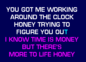 YOU GOT ME WORKING
AROUND THE BLOCK
HONEY TRYING TO
FIGURE YOU OUT