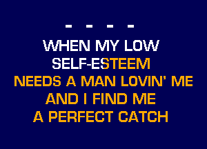 WHEN MY LOW

SELF-ESTEEM
NEEDS A MAN LOVIN' ME

AND I FIND ME
A PERFECT CATCH