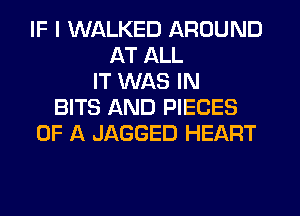 IF I WALKED AROUND
AT ALL
IT WAS IN
BITS AND PIECES
OF A JAGGED HEART