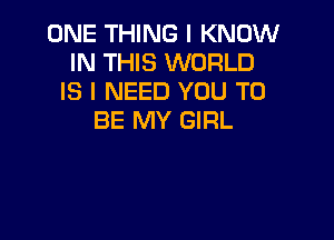 ONE THING I KNOW
IN THIS WORLD
IS I NEED YOU TO

BE MY GIRL