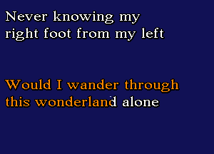 Never knowing my
right foot from my left

XVould I wander through
this wonderland alone