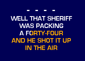 WELL THAT SHERIFF
WAS PACKING
A FORTY-FOUR
AND HE SHOT IT UP
IN THE AIR