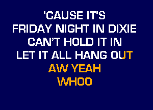 'CAUSE ITS
FRIDAY NIGHT IN DIXIE
CAN'T HOLD IT IN
LET IT ALL HANG OUT
AW YEAH
VVHOO
