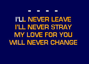 I'LL NEVER LEAVE

I'LL NEVER STRAY

MY LOVE FOR YOU
WILL NEVER CHANGE