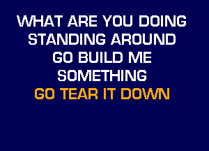 WHAT ARE YOU DOING
STANDING AROUND
GO BUILD ME
SOMETHING
GO TEAR IT DOWN