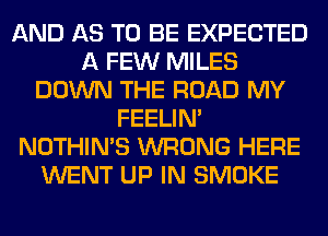 AND AS TO BE EXPECTED
A FEW MILES
DOWN THE ROAD MY
FEELIM
NOTHIN'S WRONG HERE
WENT UP IN SMOKE