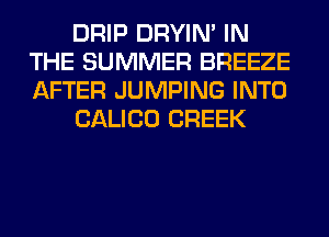 DRIP DRYIN' IN
THE SUMMER BREEZE
AFTER JUMPING INTO

CALICO CREEK