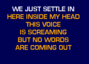 WE JUST SETTLE IN
HERE INSIDE MY HEAD
THIS VOICE
IS SCREAMING
BUT NO WORDS
ARE COMING OUT