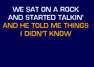 WE SAT ON A ROCK
AND STARTED TALKIN'
AND HE TOLD ME THINGS
I DIDN'T KNOW
