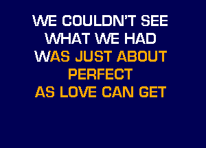 WE COULDN'T SEE
WHAT WE HAD
WAS JUST ABOUT
PERFECT
AS LOVE CAN GET

g