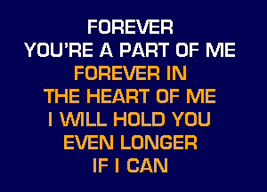 FOREVER
YOU'RE A PART OF ME
FOREVER IN
THE HEART OF ME
I WILL HOLD YOU
EVEN LONGER
IF I CAN