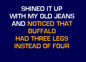 SHINED IT UP
1WITH MY OLD JEANS
AND NOTICED THAT
BUFFALO
HAD THREE LEGS
INSTEAD OF FOUR