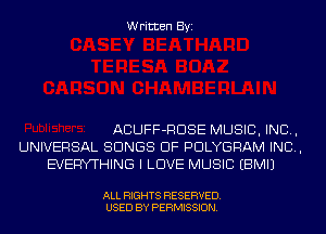 Written Byi

ACUFF-RDSE MUSIC, INC,
UNIVERSAL SONGS OF PDLYGRAM IND,
EVERYTHING I LOVE MUSIC EBMIJ

ALL RIGHTS RESERVED.
USED BY PERMISSION.