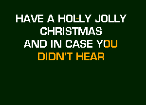 HAVE A HOLLY JOLLY
CHRISTMAS
AND IN CASE YOU

DIDN'T HEAR