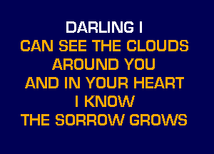 DARLING I
CAN SEE THE CLOUDS
AROUND YOU
AND IN YOUR HEART
I KNOW
THE BORROW GROWS