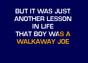 BUT IT WAS JUST
ANOTHER LESSON
IN LIFE

THAT BOY WAS A
WALKAWAY JOE