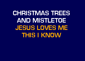 CHRISTMAS TREES
AND MISTLETOE
JESUS LOVES ME

THIS I KNOW

g