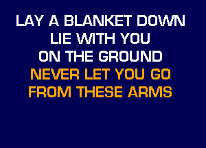 LAY A BLANKET DOWN
LIE WITH YOU
ON THE GROUND
NEVER LET YOU GO
FROM THESE ARMS