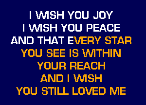I INISH YOU JOY
I INISH YOU PEACE
AND THAT EVERY STAR
YOU SEE IS INITHIN
YOUR REACH
AND I INISH
YOU STILL LOVED ME