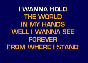 I WANNA HOLD
THE WORLD
IN MY HANDS
WELL I WANNA SEE
FOREVER
FROM INHERE I STAND