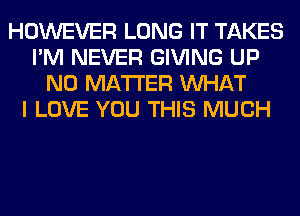 HOWEVER LONG IT TAKES
I'M NEVER GIVING UP
NO MATTER WHAT
I LOVE YOU THIS MUCH