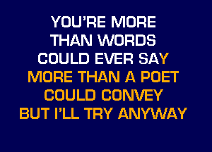 YOU'RE MORE
THAN WORDS
COULD EVER SAY
MORE THAN A PDET
COULD CONVEY
BUT I'LL TRY ANYWAY