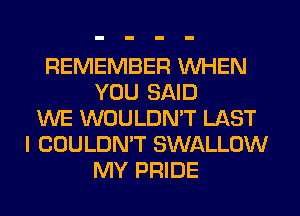 REMEMBER WHEN
YOU SAID
WE WOULDN'T LAST
I COULDN'T SWALLOW
MY PRIDE