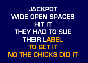 JACKPOT
WIDE OPEN SPACES
HIT IT
THEY HAD TO SUE
THEIR LABEL
TO GET IT
N0 THE CHICKS DID IT