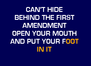 CANT HIDE
BEHIND THE FIRST
AMENDMENT
OPEN YOUR MOUTH
AND PUT YOUR FOOT
IN IT