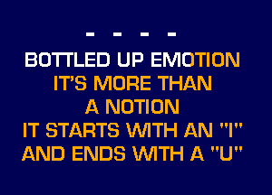 BOTI'LED UP EMOTION
ITS MORE THAN
A NOTION
IT STARTS WITH AN I
AND ENDS WITH A U
