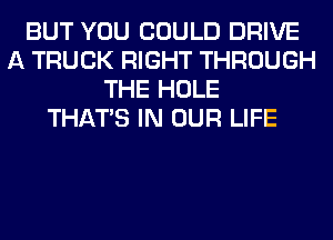 BUT YOU COULD DRIVE
A TRUCK RIGHT THROUGH
THE HOLE
THAT'S IN OUR LIFE