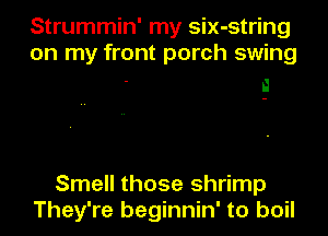 Strummin' my six-string
on my front porch swing

Smell those shrimp
They're beginnin' to boil
