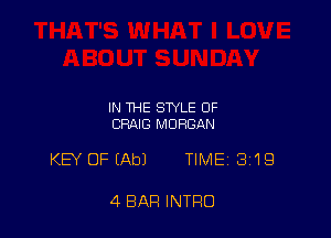 IN THE STYLE OF
CRAIG MORGAN

KB' OFIAbJ TIME 319

4 BAR INTRO