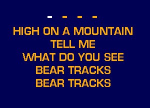 HIGH ON A MOUNTAIN
TELL ME
WHAT DO YOU SEE
BEAR TRACKS
BEAR TRACKS