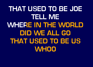 THAT USED TO BE JOE
TELL ME
WHERE IN THE WORLD
DID WE ALL GO
THAT USED TO BE US
VVHOO