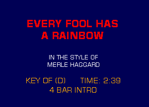 IN THE STYLE OF
MERLE HJlGGARD

KEY OF (DJ TIME 2139
4 BAR INTRO