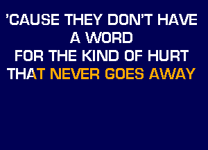 'CAUSE THEY DON'T HAVE
A WORD
FOR THE KIND OF HURT
THAT NEVER GOES AWAY