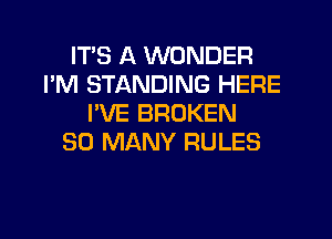 IT'S A WONDER
I'M STANDING HERE
I'VE BROKEN

SO MANY RULES