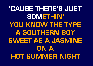 'CAUSE THERE'S JUST
SOMETHIN'

YOU KNOW THE TYPE
A SOUTHERN BOY
SWEET AS A JASMINE
ON A
HOT SUMMER NIGHT