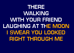THERE
WALKING
WITH YOUR FRIEND
LAUGHING AT THE MOON
I SWEAR YOU LOOKED
RIGHT THROUGH ME
